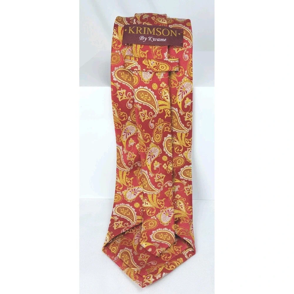 Krimson By Kwame Mens Necktie Red Gold Paisley‎ 64